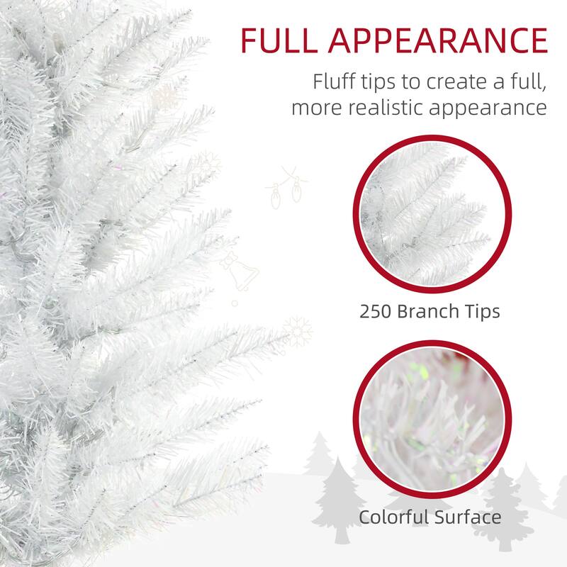 White Plastic Steel 5ft LED Pencil Christmas Tree with 150 Lights - Dia. 18" x 60" H