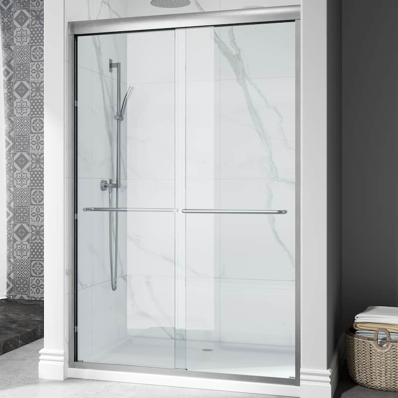 HOROW 44 to 48 Inch Wide 72 Inch High Double Sliding Semi Frameless Shower Door in Brushed Nickel with Clear Glass - White