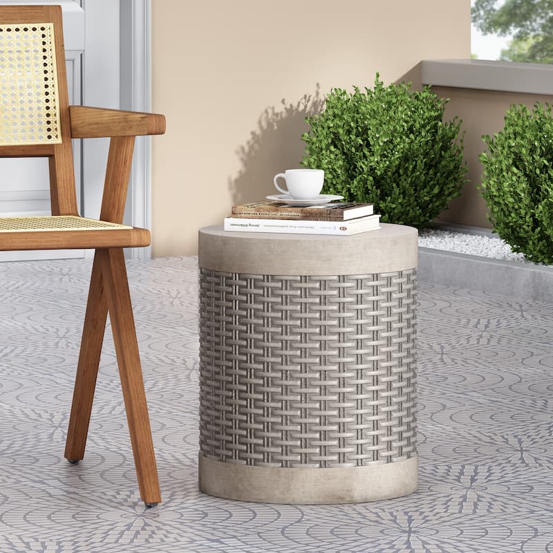 Round Outdoor Side Table for Patio,Concrete Side Table Tree Stump Side Table