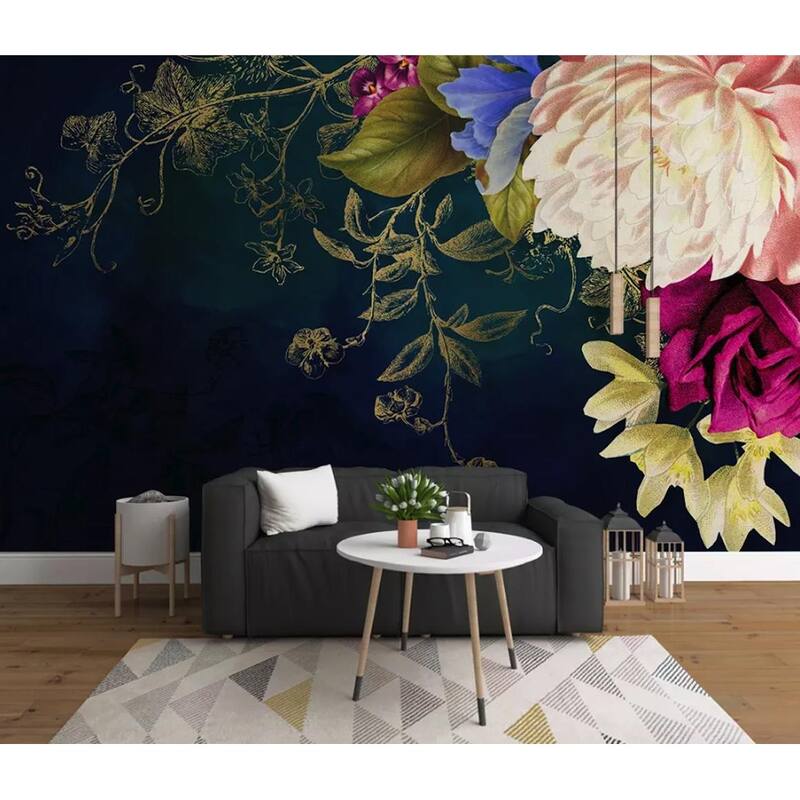 GK Wall Design Bohemian Yellow and Pink Flower Mediterranean Removable Wallpaper