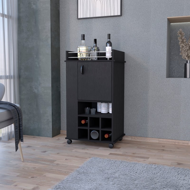 Allandale 1-Door Bar Cart with Wine Rack and Casters