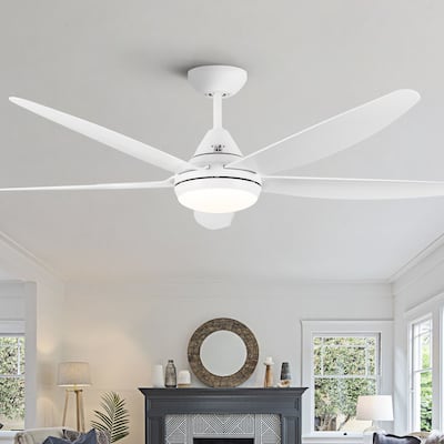 56 in. Dimmable Integrated LED Indoor&Outdoor White Ceiling Fan with DC Motor and Remote - 56 INCHES