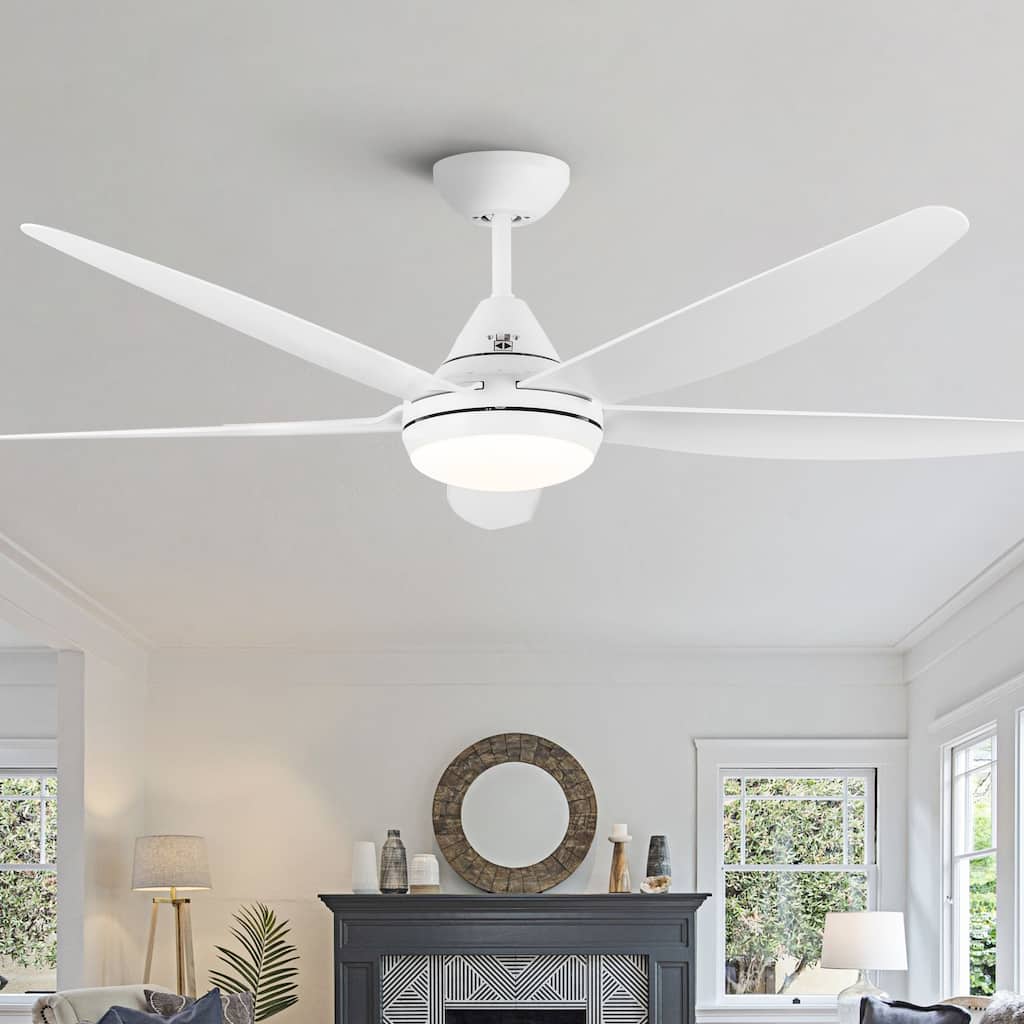 56 in. Dimmable Integrated LED Indoor&Outdoor White Ceiling Fan with DC Motor and Remote - 56 INCHES