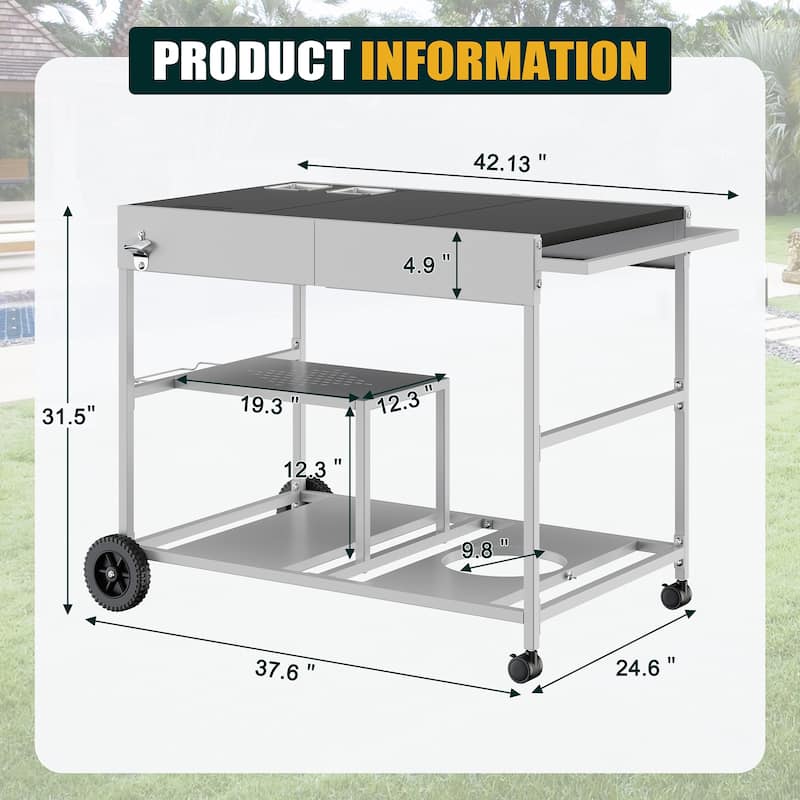 Outdoor Metal Bar Cart with Multifunctional Storage - N/A
