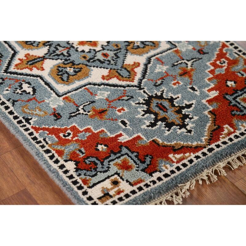 Geometric Blue Kazak Indian Foyer Rug Hand-Knotted Wool Carpet - 2'0" x 3'0"