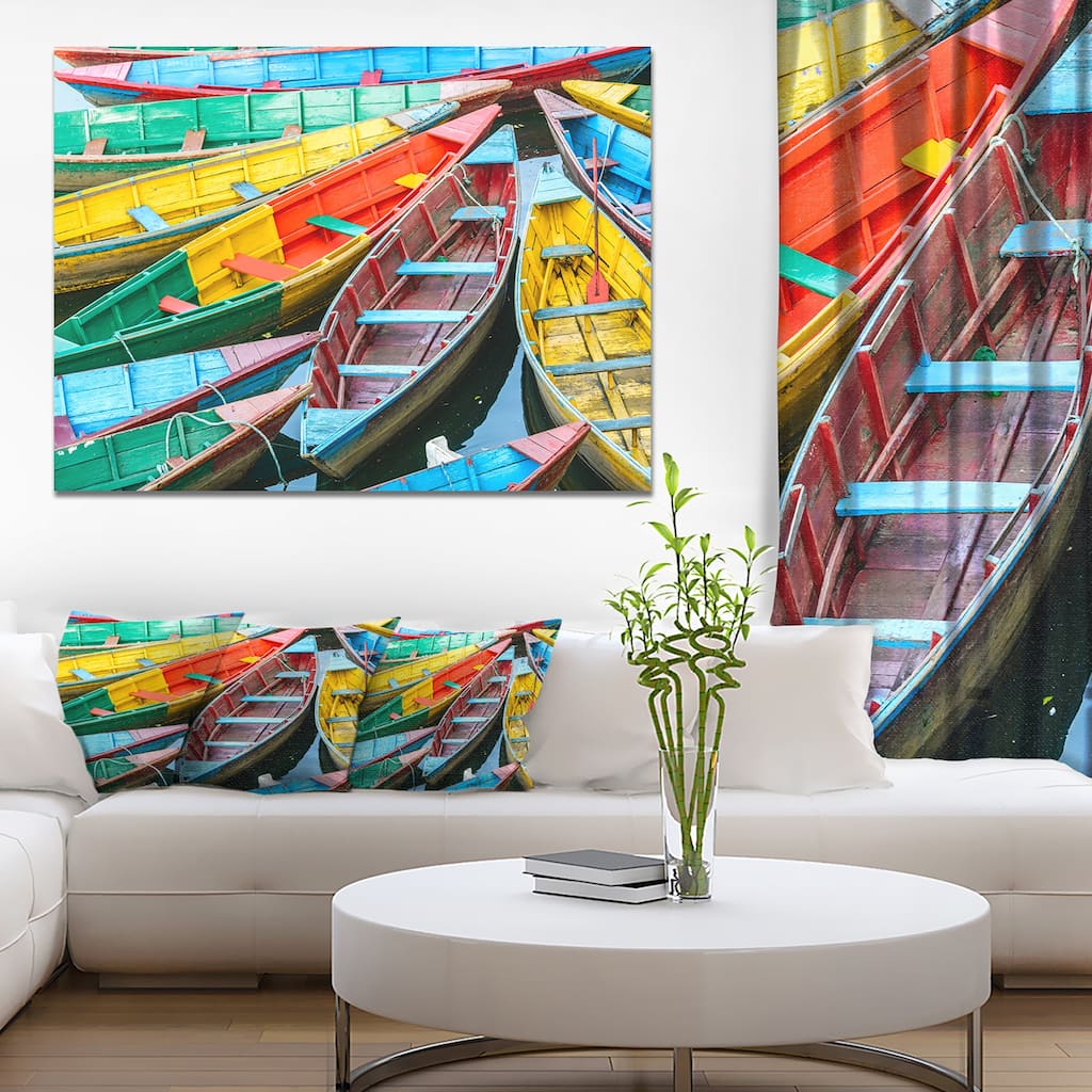 Rowing Boats on the Lake in Pokhara' Boat Wall Artwork Print on Canvas