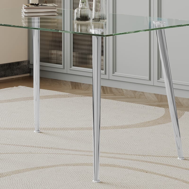 0.32" Thick Tempered Glass Top Dining Table with Stainless Steel Legs for Small Space, Dining Room