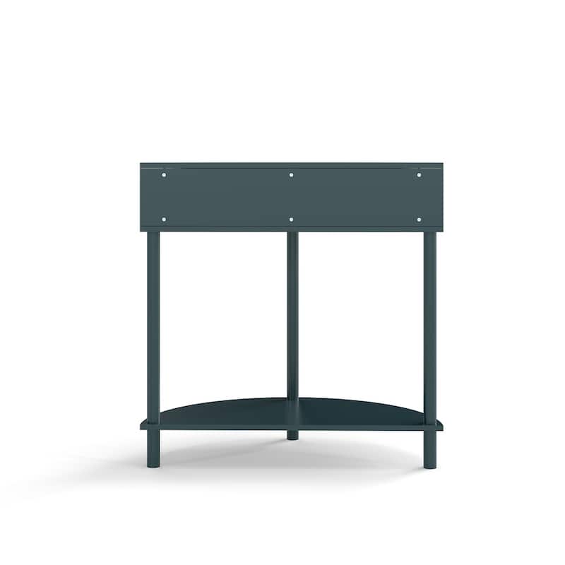 Half Moon Design End Table with Sliding Rattan Door