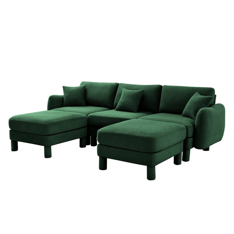 109.4" 3-Seater Modern Upholstered Sofa Couch, Deep-Seat Sectional Sofa with Shell-Shaped Armrests, Leisure Sofa for Living Room