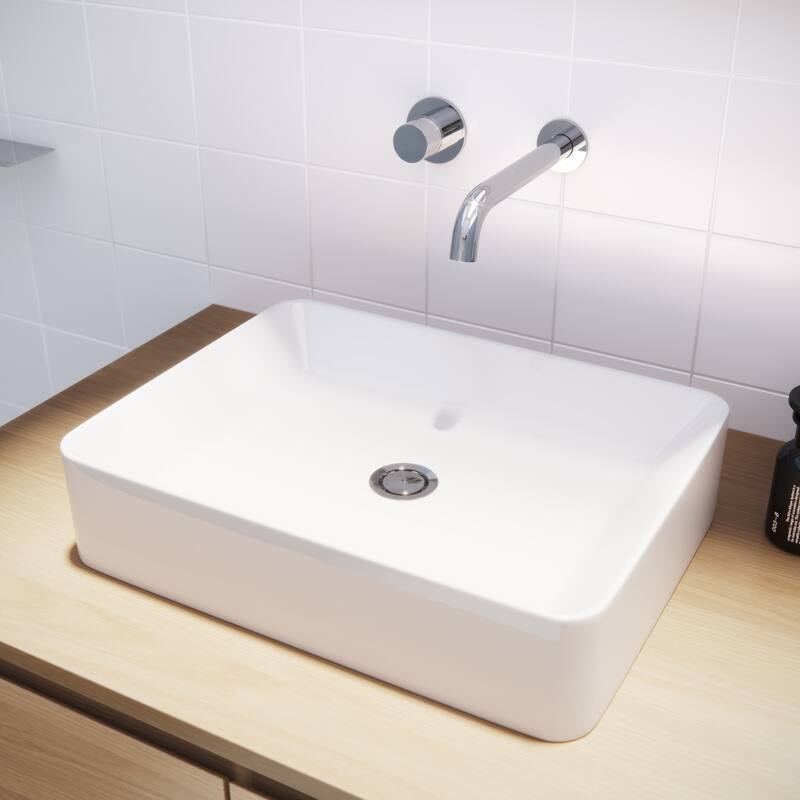 Lyra Bench Mount Ceramic Rectangular Vessel Bathroom Sink - White