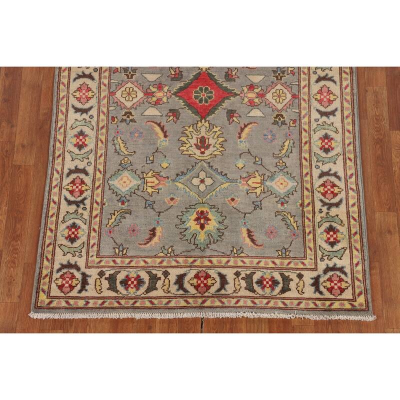 Gray Floral Kazak Oriental Area Rug Hand-Knotted Wool Carpet - 4'1" x 5'11"
