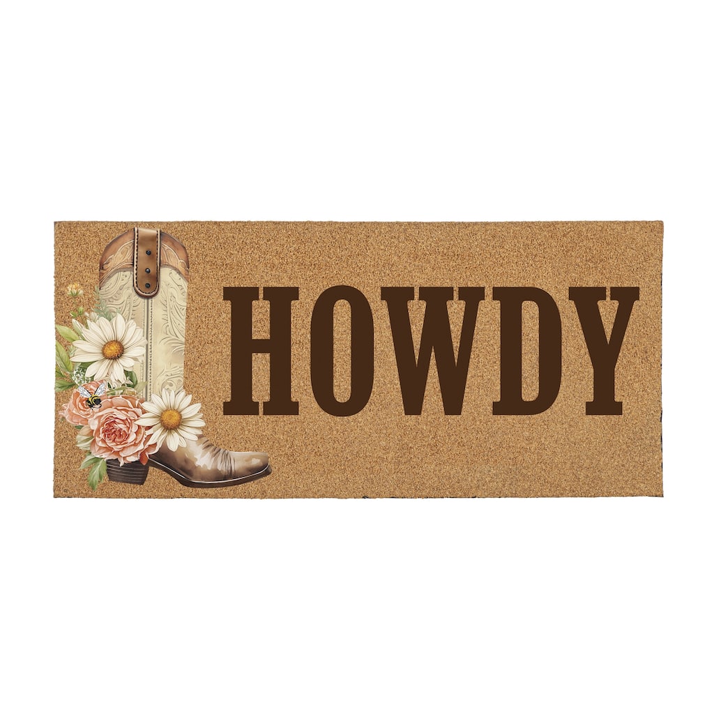 Howdy Floral Boots Flocked Coir Sassafras Switch Mat 22"x10" - 22" x 10"