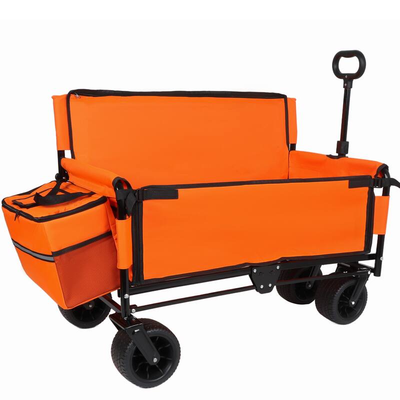 3-in-1 Folding Wagon Cart with Bench Seat, patent protection- Includes 1 ice pack, 500lbs Heavy-Duty Utility Wagon