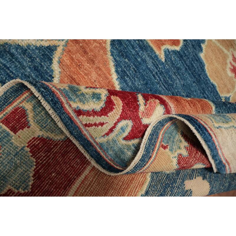 Hand Knotted Oriental 100% Wool Carpet Transitional All-Over Navy Blue & Blues Oushak Area Rug - 9' 10'' X 8' 2''