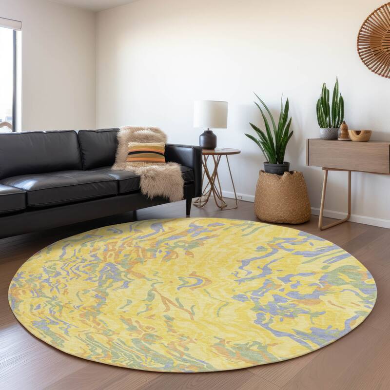 Premium Washable Super Soft Modern Contemporary Mayfield Rug - Yellow - 8' x 8'
