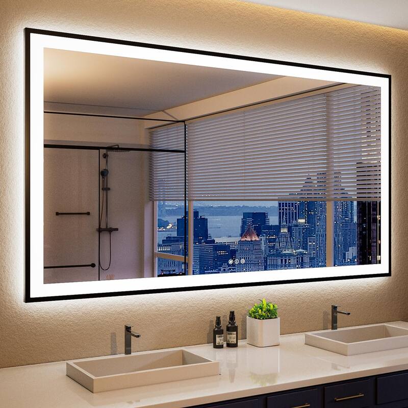 KIOTEE Black Frame LED Bathroom Vanity Mirror with 3 Years Warranty - 60x36