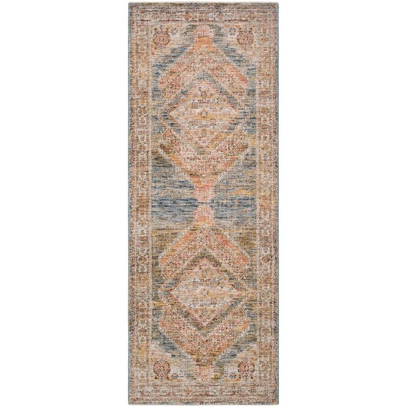 Livabliss Traditional Naila Medallion Area Rug - 2'7" x 7'3" - Blue/Salmon