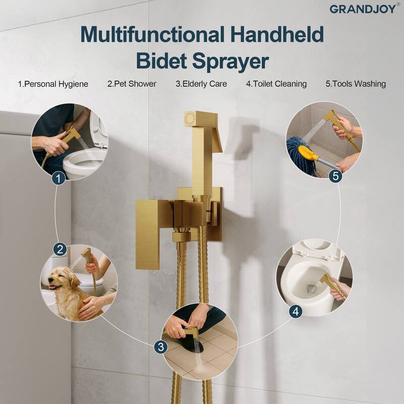 GRANDJOY Bathroom Handheld Bidet Attachment for Personal Hygiene, Pet Washing, and Cloth Diaper Rinsing