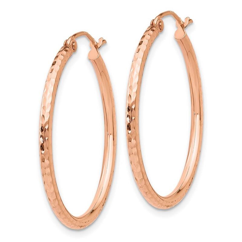 Curata 10k Rose Gold 2mm Diamond Cut Round Hoop Earrings - 20mm 25mm 30mm
