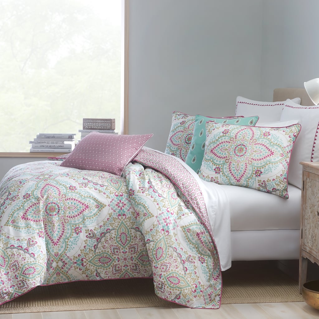 Jaipur Reversible Percale Cotton Comforter Set Magenta/Blue - Heirlooms of India