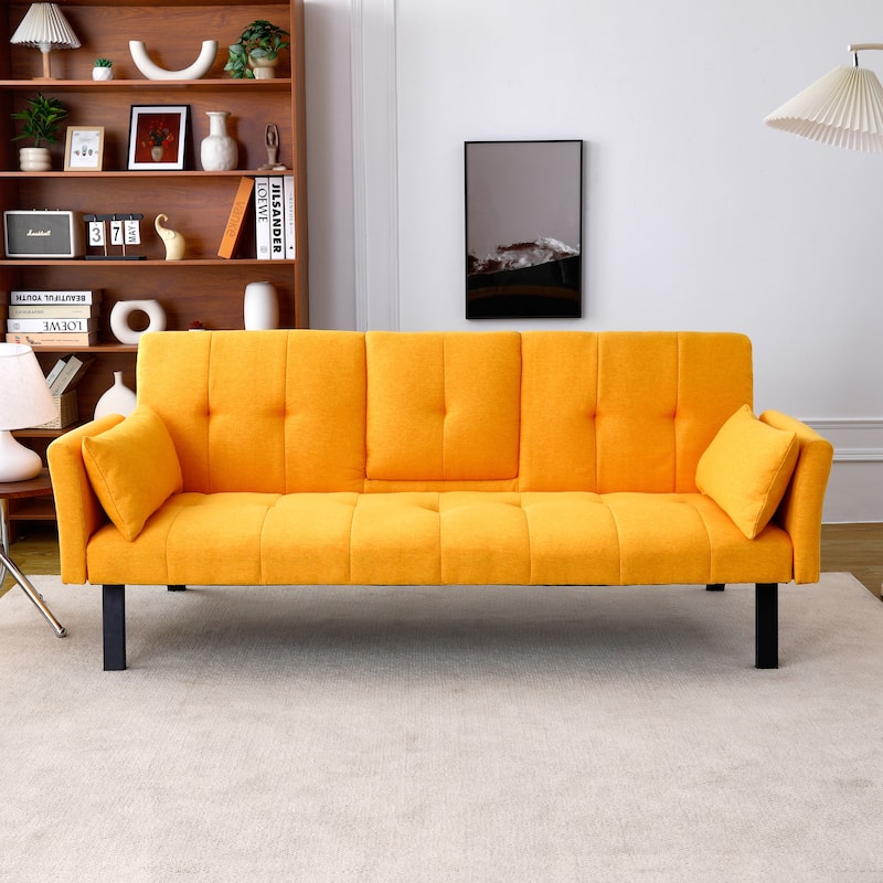 70-inch multi-functional cotton and linen sofa bed: foldable + cup holder + side storage
