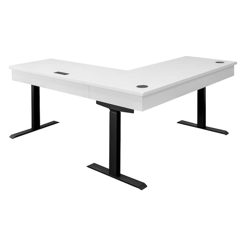 Modern Electric Sit/Stand L-Desk and Return, Height Adjustable Table, Wood Adjustable Office Corner Desk and Return, White