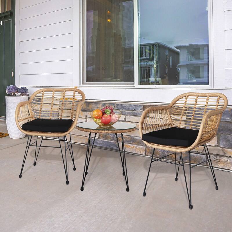 Oshion 3-piece Wicker Rattan Patio Conversation Set