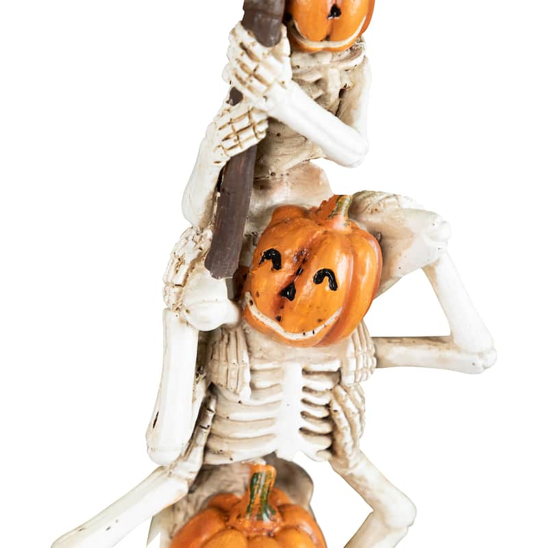Trio of Stacked Trick or Treat Jack-O-Lantern Skeletons Halloween Decoration - 12.25"