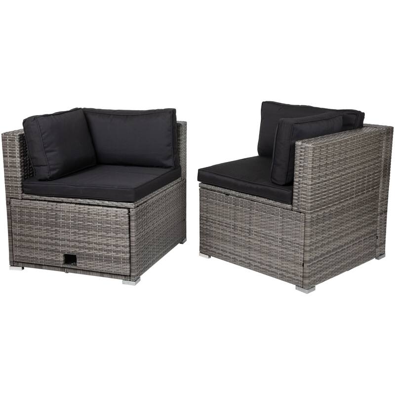 Taupe Outdoor Wicker Lounge Sectional Set with Coffee Table and Glass Top