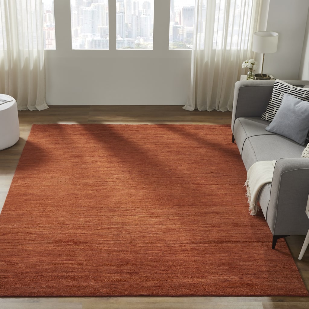 KALATY Axim Rust Solid Hand Knotted Wool Area Rug