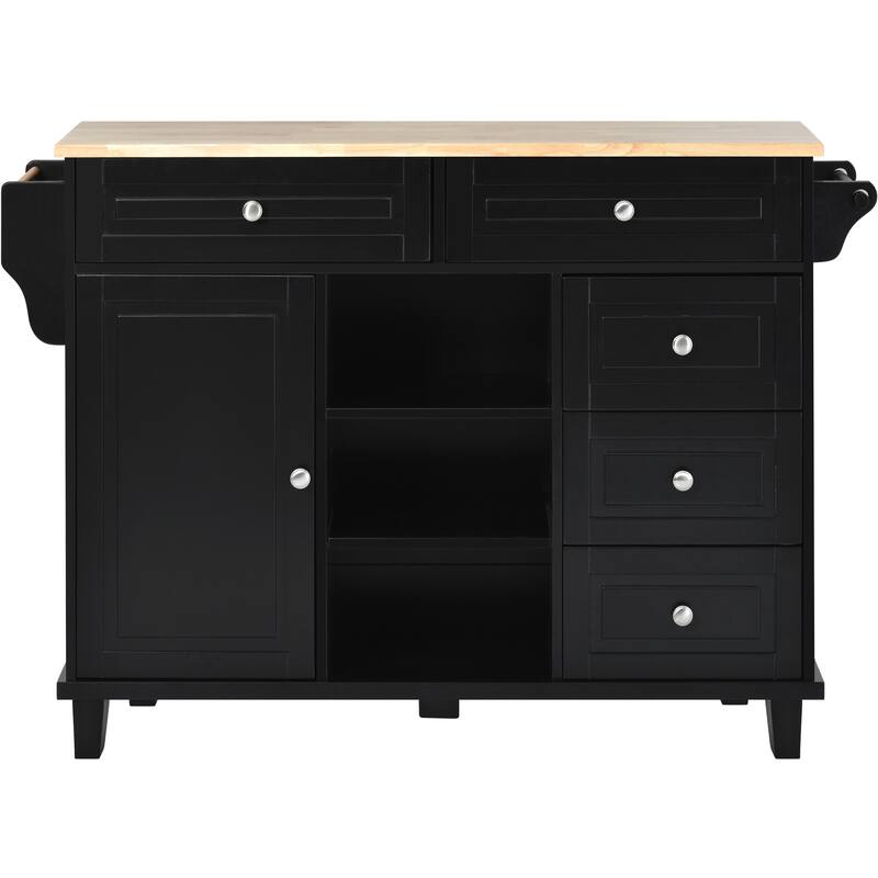 Rolling Kitchen Island Kitchen Cart with Rubberwood Tabletop Storage Space and 5 Drawers, for kitchen, White