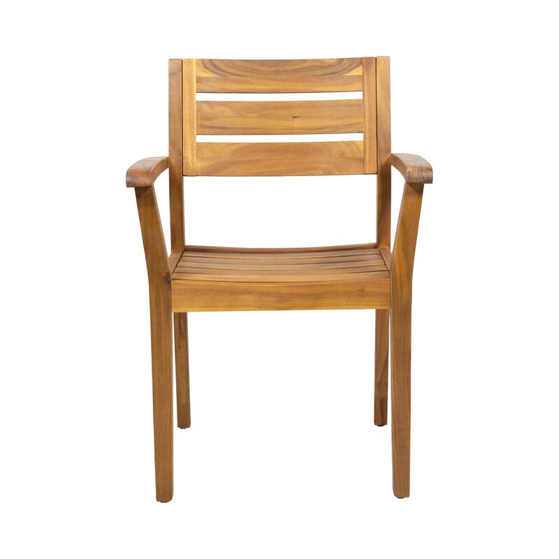 Roomfitters Stamford Set of 2 Acacia Wood Outdoor Dining Armchairs, Slatted Open-Back Design