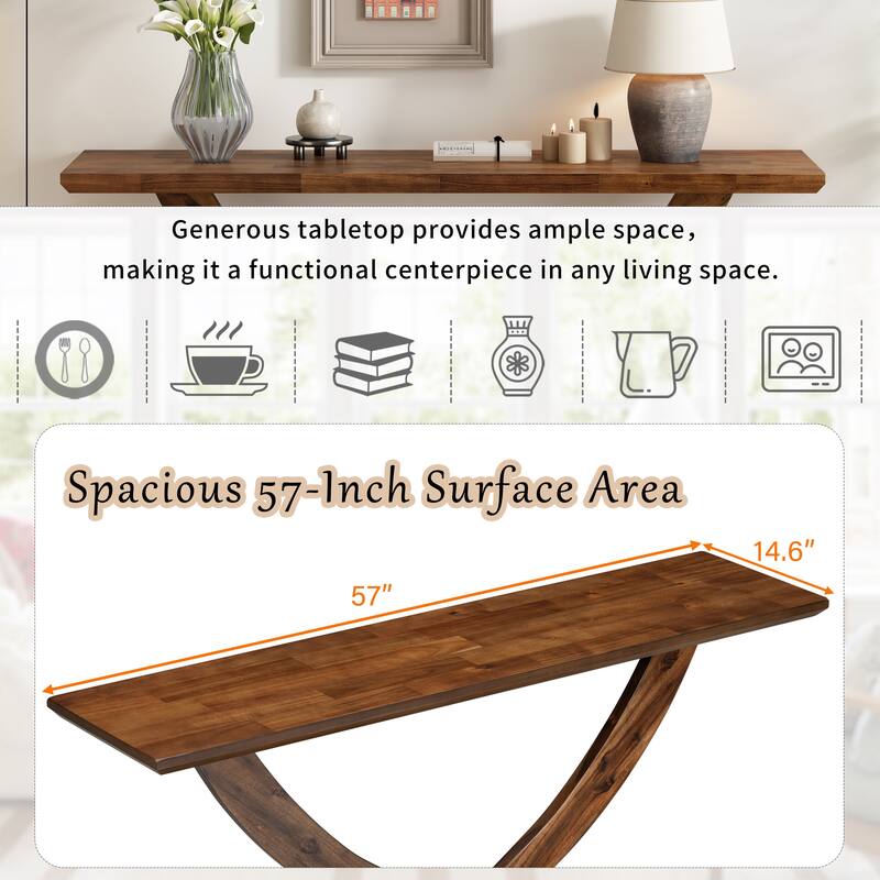 Mirod 57" Modern Rustic Console Table with Cross-Leg Design, Sturdy Construction and Ample Surface Space