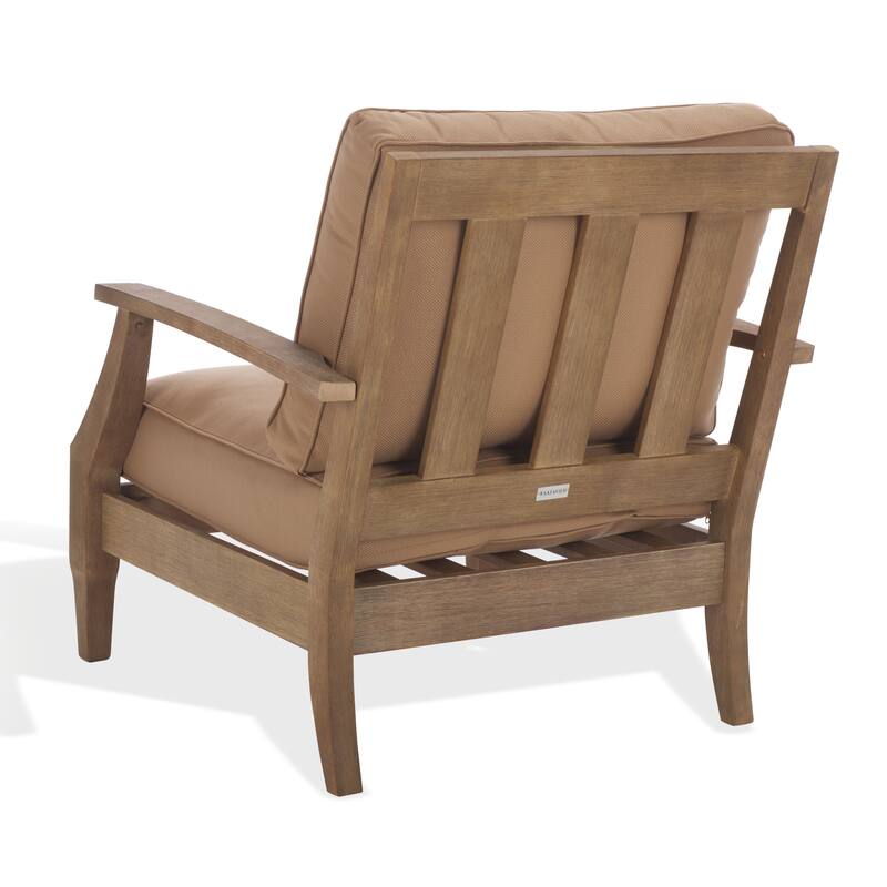 SAFAVIEH Couture Freida Wood Patio Arm Chair - 31.4" W x 35.6" L x 32.6" H - 31"W x 36"D x 33"H