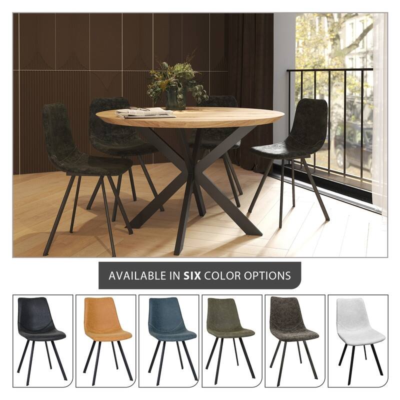 Markley Dining Chair with Leather Seat in Black Steel Legs, Scratch-Resistant, Ergonomic & Comfortable Modern Kitchen Chair