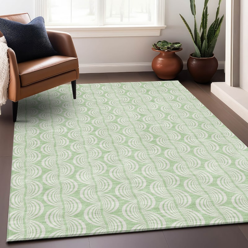 Machine Washable Indoor/ Outdoor Wavy Modern Chantille Rug - Mint - 9' x 12'