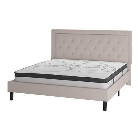 Roxbury King Size Tufted Upholstered Platform Bed, Beige
