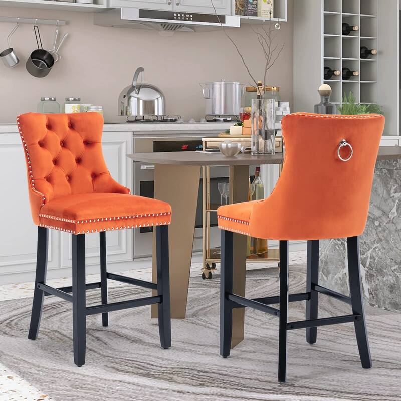 Contemporary Tufted Velvet Upholstered Counter Bar Stools Set of 2
