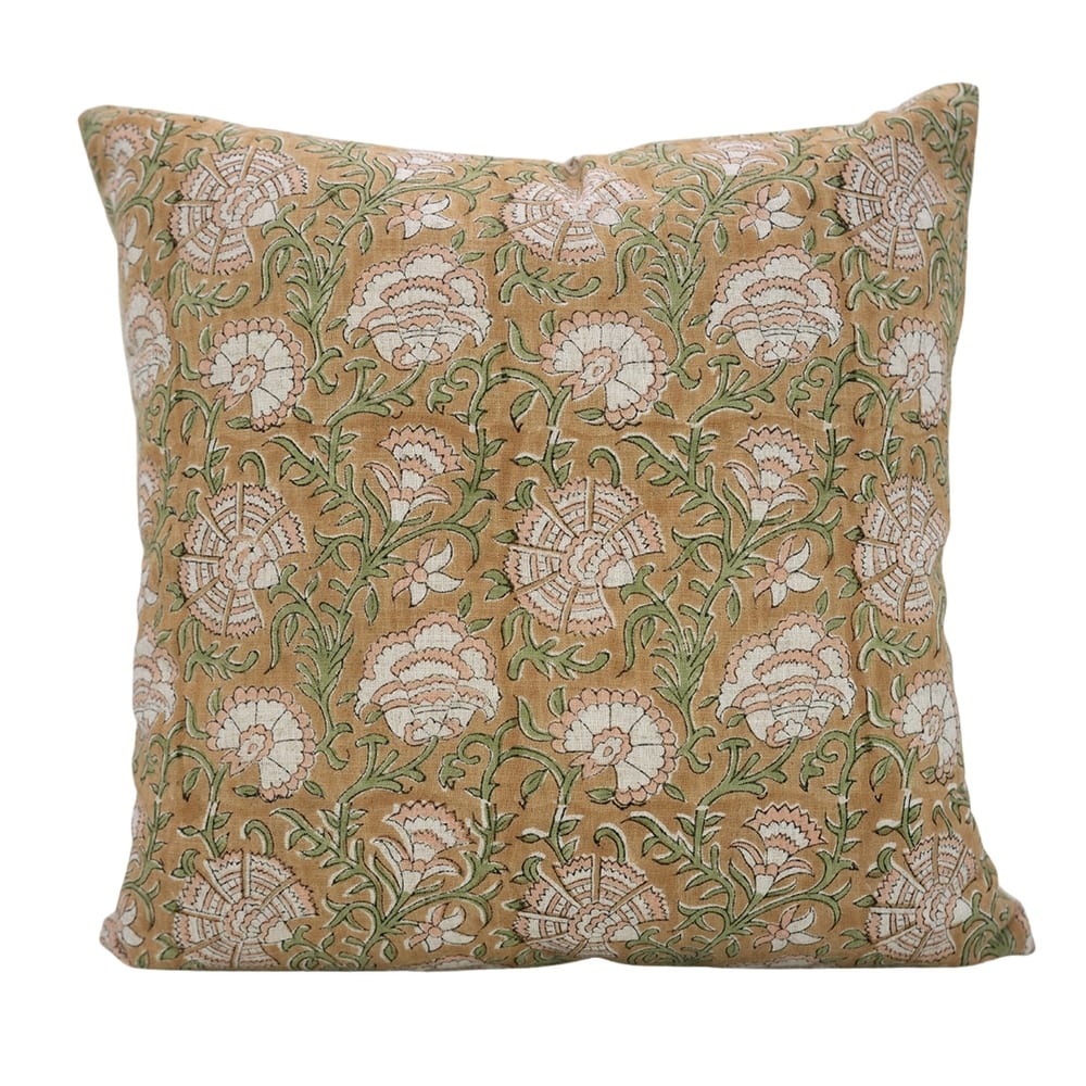 Fabdivine Floral Pillowcase Handmade Linen Block Print Sofa, Couch, Sonakshi