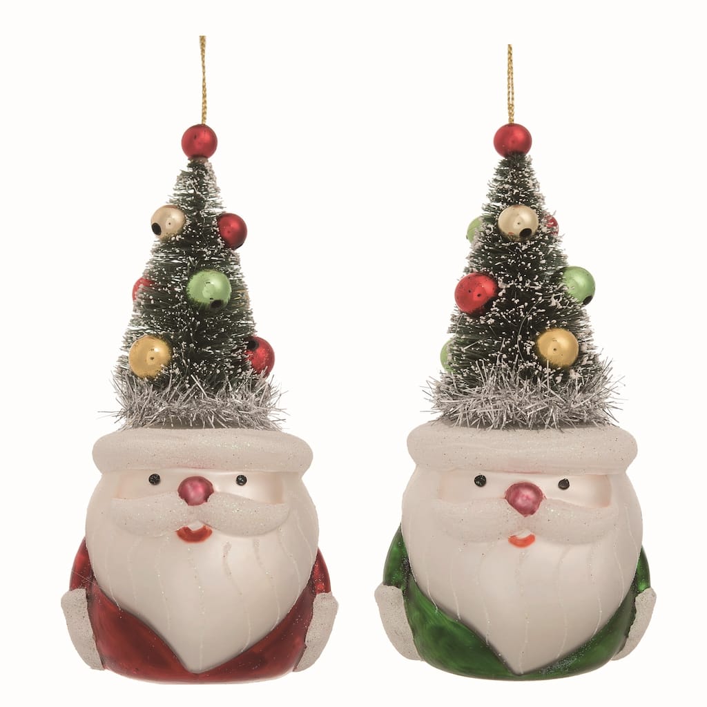 Transpac Glass Multicolor Christmas Santa with Bottle Brush Hat Set of 2