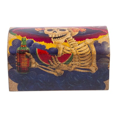 Handmade Pinewood 'Catrina My Love' Decoupage Chest (Mexico) - 8.75" x 5"