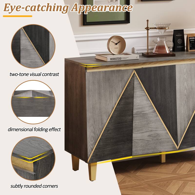 60" Retro Buffet Cabinet - 4-Door Vintage Sideboard with Adjustable Shelves for Dining/Living Room