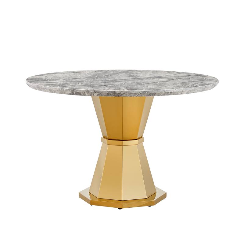 GDFStudio - Jane Series 47" Round Marble Dining Table and Stainless Steel Base for Dining Room, Kitchen