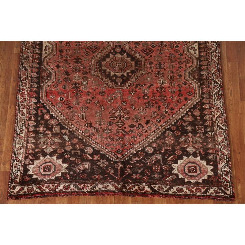 Vegetable Dye Qashqai Persian Antique Rug Hand-knotted Wool Carpet - 5'4"x 8'4"