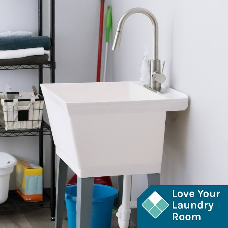 TEHILA Utility Sink Laundry Tub with Stainless Finish High Arc Faucet - N/A