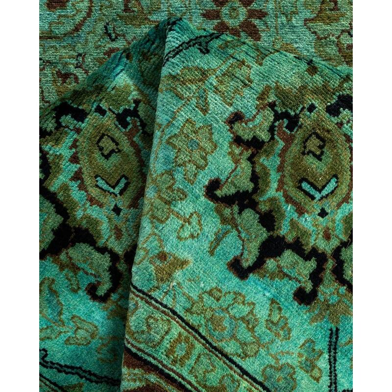 Overton Hand Knotted Wool Vintage Inspired Modern Contemporary Overdyed Blue Runner Rug - 3' 1" x 10' 1"