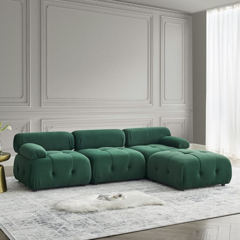 Abrihome Modular Sectional Sofa with Reversible Ottoman - Green 