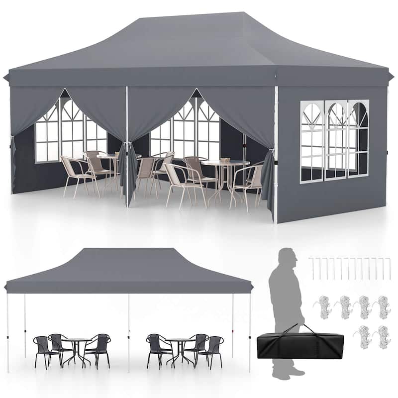 Costway 10 x 20FT Pop up Canopy Outdoor Canopy Tent with 6 Sidewalls - See Details - Grey
