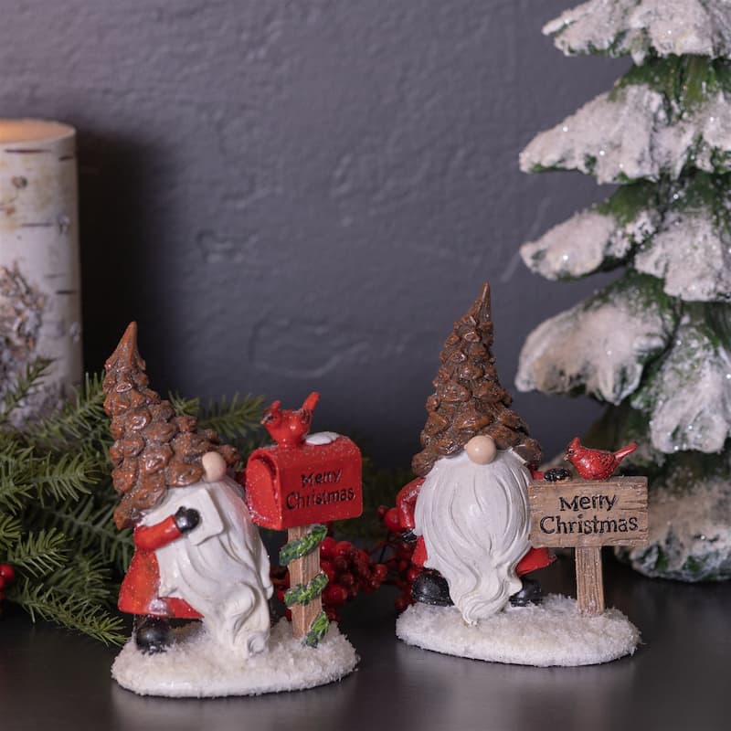 Santa Gnome (Set of 4) 5.5"H Resin - Brown, Red