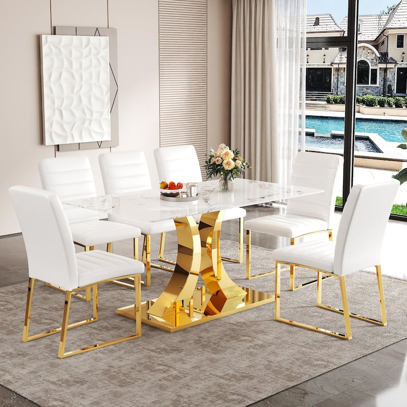 5-Piece Modern Tempered Glass Dining Table Set, 63-Inch Dining Table with 4 Minimalist Style Chairs